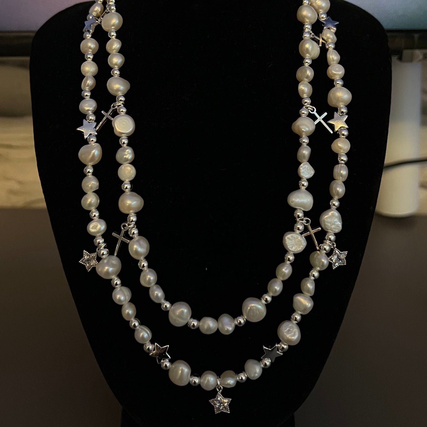 Silver Star Pearl Necklace